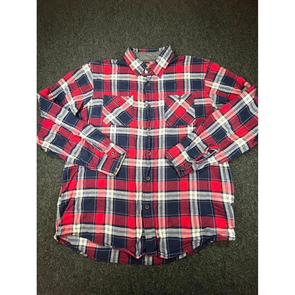 Wrangler Red Flannel Shirt Men's Large Red Cotton Long Sleeve Workwear Button Up